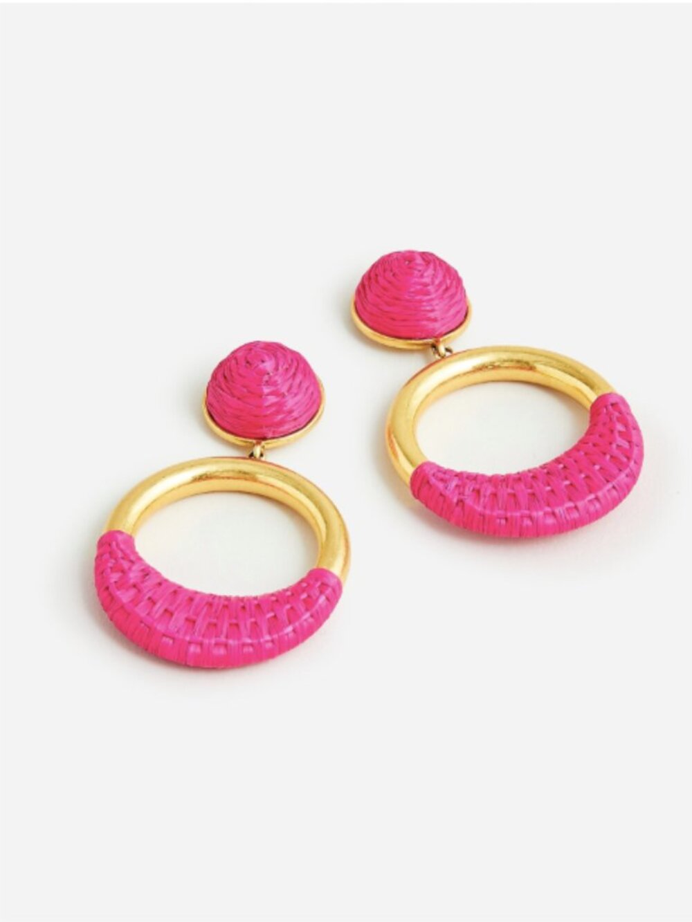 J.Crew Faux raffia-wrapped hoop earrings in Vivid Begonia